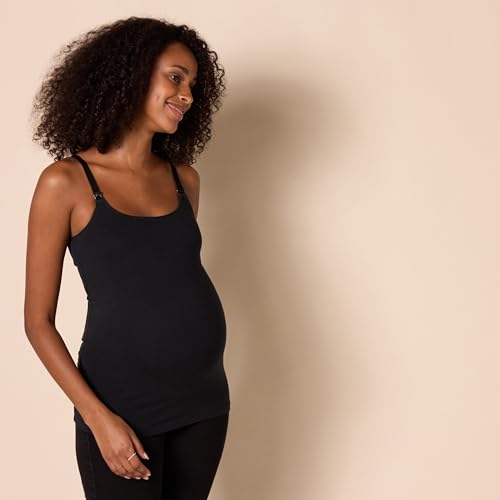Amazon Essentials Women's Maternity Nursing Camisole with Adjustable Straps and Built-in Shelf Bra, Pack of 2 - color: 2-pack Black/Stripe, size: Medium