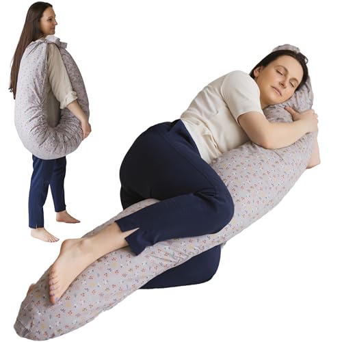 MINICAMP Full Body Pregnancy Pillow for Sleeping – Full Body Maternity Support Pillow for Back, Belly, Hips & Legs – Ergonomic Side Sleeper Pillow with Removable Washable Cover - Made in EU - color: Gray