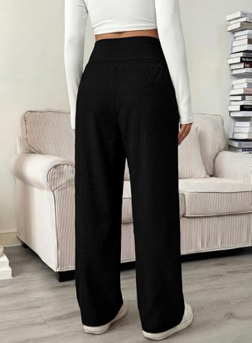 BLENCOT Maternity Pants Over Belly Wide Leg Pregnancy Casual Sweatpants - color: Black, size: Medium