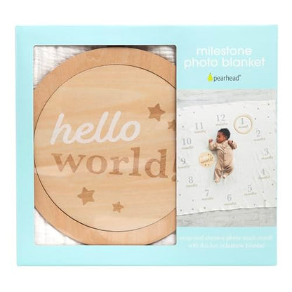 Pearhead Hello World Baby Milestone Blanket and Photo Prop