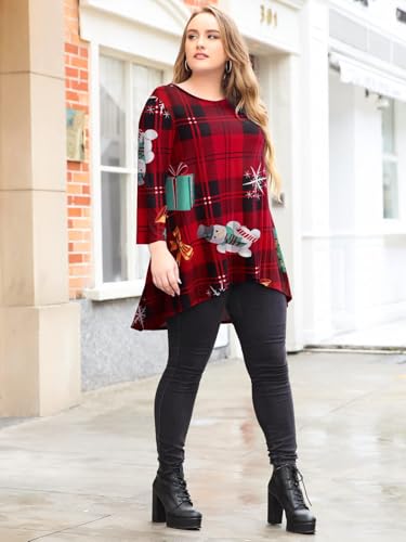 LARACE Womens Plus Size 3/4 Sleeve High Low Swing Tunic Tops - color: Flower46_christmas, size: 5X
