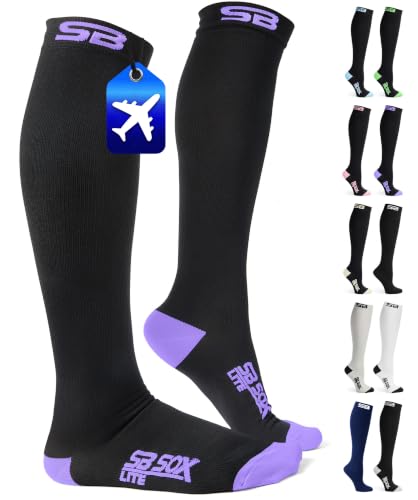 SB SOX Lite Compression Socks for Flying (15–20 mmHg) - color: Black/Purple, size: S/M