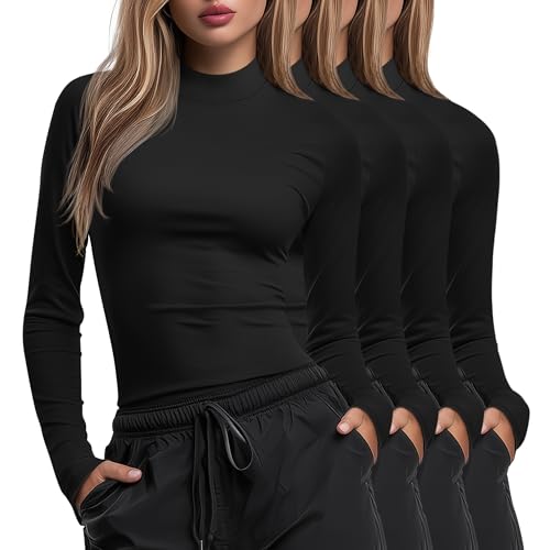 Xaatren 4 Pack Womens Long Sleeve Underscrubs Mock Neck Shirts - color: Black, Black, Black, Black, size: Large