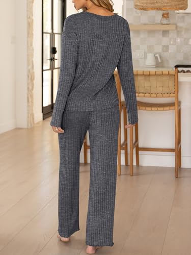 ANRABESS Womens Lounge Set 2 Piece Pajama Sets Ribbed Knit Matching Set - color: Deep Grey, size: Small