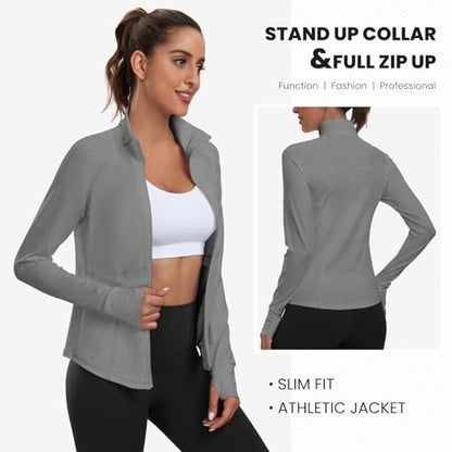 Women's Athletic Jackets Lightweight Workout Jackets Zip Up Running Jackets - color: Grey, size: Medium