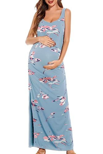 Smallshow Women's Split Long Maternity Dress - color: Floral Blue, size: Small