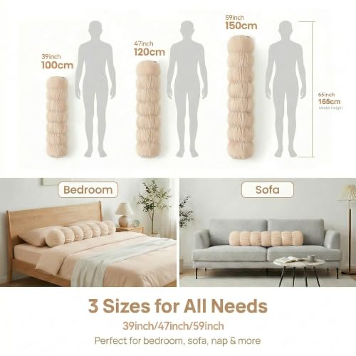 Pat. Pend. Long Body Pillow for Adults, 59 Inch, Beige - color: Beige, size: 59" x 7.87"