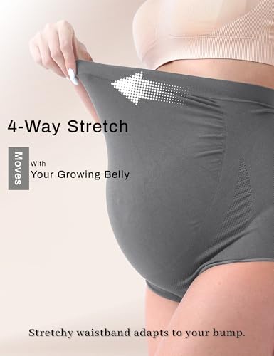 SUNNYBUY Maternity High Waist Underwear, Pregnancy Seamless Soft Panties - color: 2black 2dgrey-4pk, size: Medium