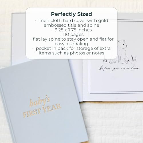 Duncan & Stone Baby Book First Year, Linen Memory Keepsake, Sage Green, 112 - color: Sage Green