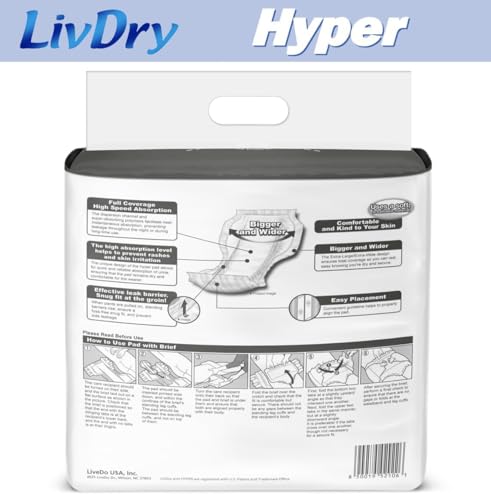 LivDry Incontinence Pad Insert for Men and Women | Extra Absorbency with Odor Control (Hyper 2800 (64 Count)) - style: Hyper 2800 (64 Count)