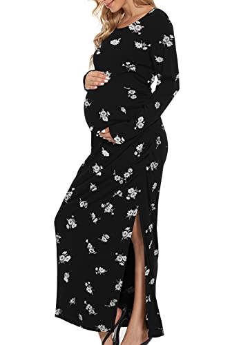 Smallshow Women's Ruched Long Sleeve Split Maternity Dress - color: Svp121, size: Small