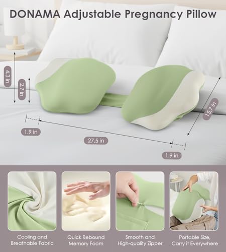 DONAMA Memory Foam Pregnancy Pillow for Sleeping, Cooling Maternity Pillow - color: Green White