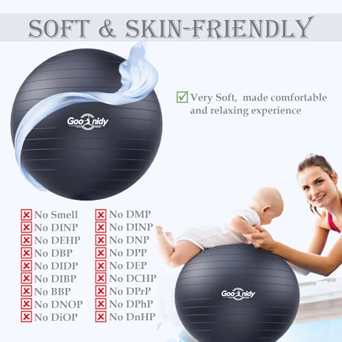 Soft Exercise Ball, Yoga Pregnancy Ball Chair, Pilates Equipment with Pump - color: Black, size: L(23-26inch/58-65cm)