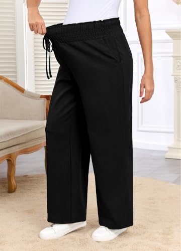 BLENCOT Maternity Pants Wide Leg High Waisted Flowy Pregnancy with Pockets - color: Black, size: Small
