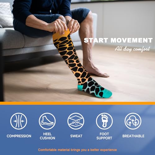 bropite Compression Socks For Women&Men,6 Pairs 20-30 mmHg Knee-High Socks - color: 14-6-leopard-print, size: Small-Medium