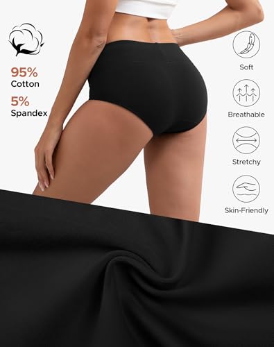 INNERSY Women's Cotton Underwear High Waist Ladies Briefs Full Coverage Panties 4-Pack - color: Black, size: Small