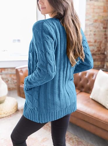 PRETTYGARDEN Women's Cable Knit Cardigan Sweaters Fall - color: Blue, size: Small