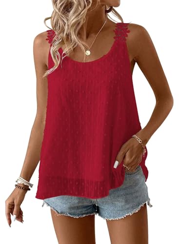 Falechay Tank Tops for Women Flowy Sleeveless Boho Summer Lace Camisole - color: Red, size: Medium