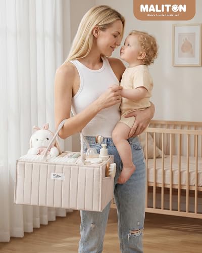Maliton Baby Diaper Caddy Organizer with 2 Side Pockets, Portable, Beige - color: Beige