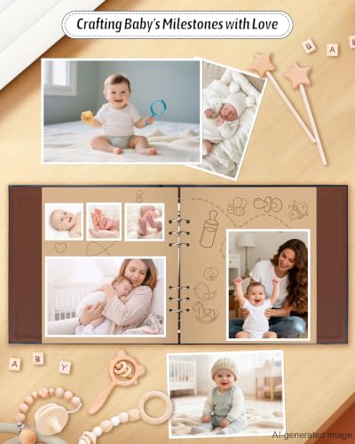 Leather Baby Scrapbook Album, Baby Memory Keepsake for New Moms & Dads - color: Blue