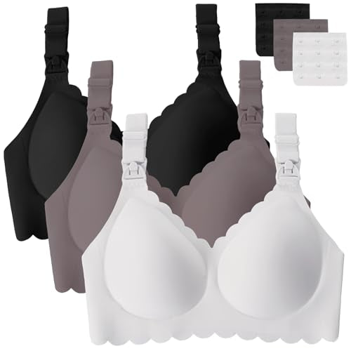 Gailife 3 Pack Nursing Bras for Breastfeeding Seamless Maternity Sleep Bra - color: Black/Grey/White, size: Small