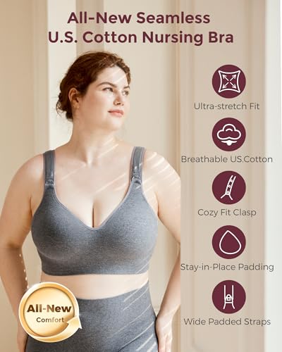 Momcozy Busty U.S. Cotton Nursing Bras for Breastfeeding Maternity Bra - color: Grey, size: Large