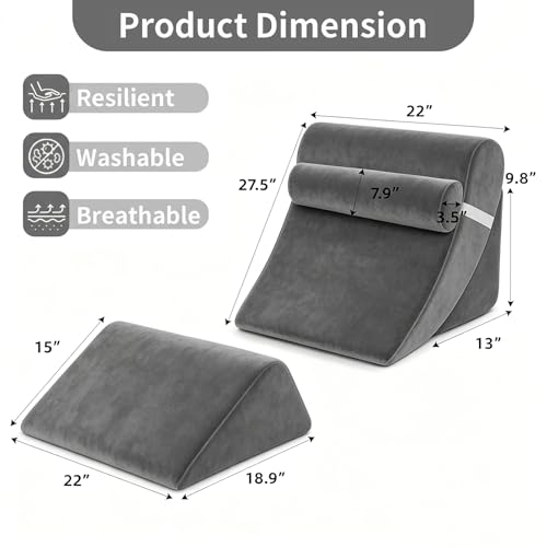 Wedge Pillow Set for After Surgery,Dark Grey,4PCS-22 - color: Dark Grey, size: 4PCS-22''