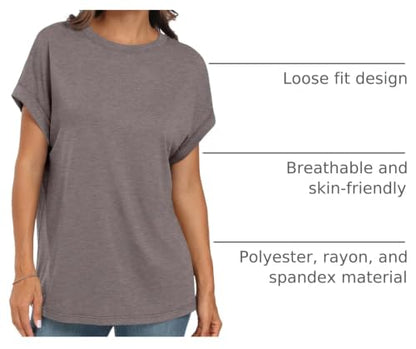 AUTOMET Women's Oversized Short Sleeve T Shirts Summer Tops - color: Coffee Grey, size: Large
