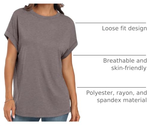 AUTOMET Women's Oversized Short Sleeve T Shirts Summer Tops - color: Coffee Grey, size: Large