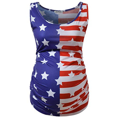GINKANA Maternity Tank Tops Sleeveless Ruched Basic Tops Maternity Shirt Vest Mama Clothes - color: Usa Flag1, size: Medium