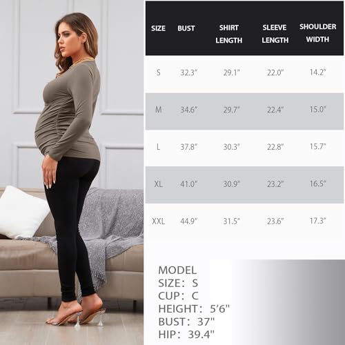 Maternity Shirt Long Sleeve Top Wrap V Neck Blouse Cross Over Nursing Tshirt - color: Coffee, size: Medium