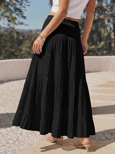 onlypuff Maxi Skirt Women Western Midi Chiffon Flowy Boho Fall Outfits - color: A-black, size: X-Large