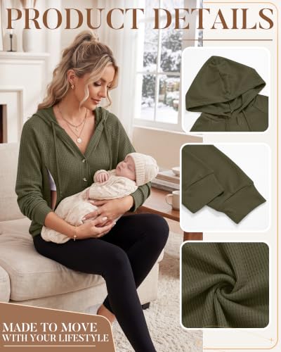 Neer Women's Nursing Hoodies Breastfeeding Shirts - color: Army Green, size: Medium