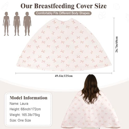 Basumee Nursing Cover for Breastfeeding Breathable Mesh 360 Full Privacy - color: Dusty Pink Bows, size: 1 Pack