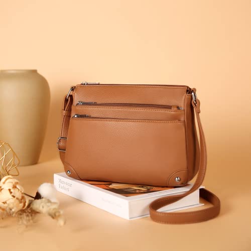 WESTBRONCO Crossbody Bags for Women, Medium Purses with Multi Zipper Pocket - color: Bright Brown