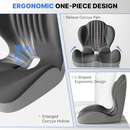 Ergonomic Seat Cushion with L-Shaped Design for Office Chair (Grey) - color: Grey