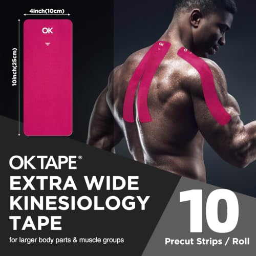 OK TAPE Extra Wide Kinesiology Tape for Shoulder, Back, Precut Strips - color: Pink, size: 2 Rolls