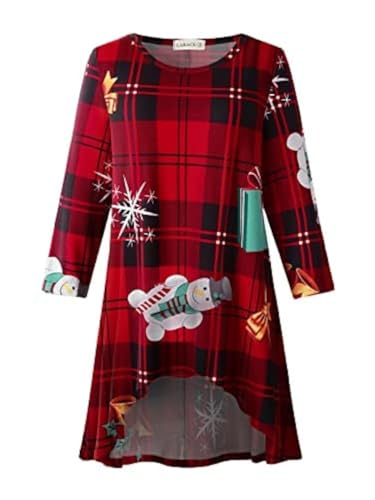 LARACE Womens Plus Size 3/4 Sleeve High Low Swing Tunic Tops - color: Flower46_christmas, size: 5X
