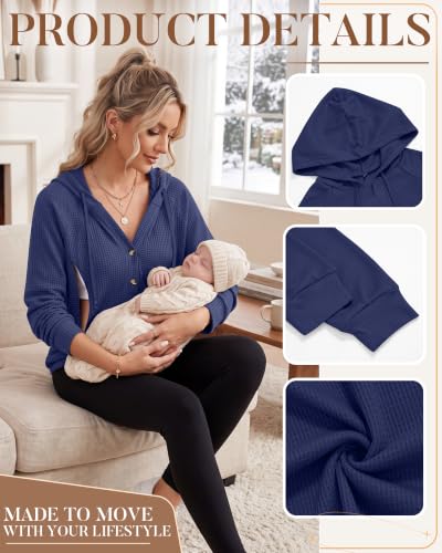 Neer Women's Nursing Hoodies Breastfeeding Shirts - color: Dark Blue, size: Medium