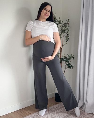 G4Free BareFeel Maternity Yoga Pants Pregnancy Slacks Over the Belly - color: Dark Gray, size: X-Small