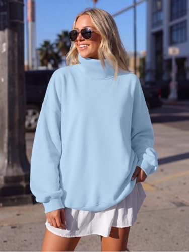Trendy Queen Women’s Fleece Oversized Mock Neck Sweatshirts with Pockets - color: Light Blue, size: Medium