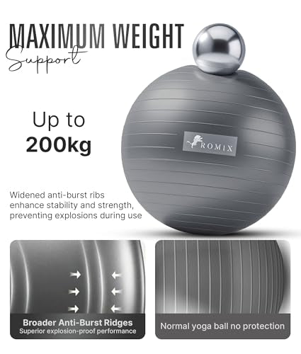 ROMIX Exercise Ball, Anti-Burst Yoga and Birthing Ball with Pump, Home Use - color: Silver