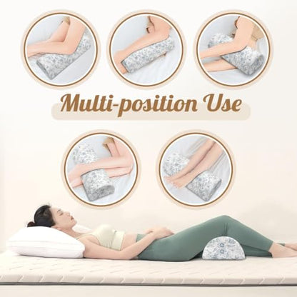 Knee Pillow for Back Sleeping – Half Moon Bolster Pillow for Under Knee While Sleeping Support, Leg & Back Pain Relief (21.5x9x5 Inches) - color: Light Blue
