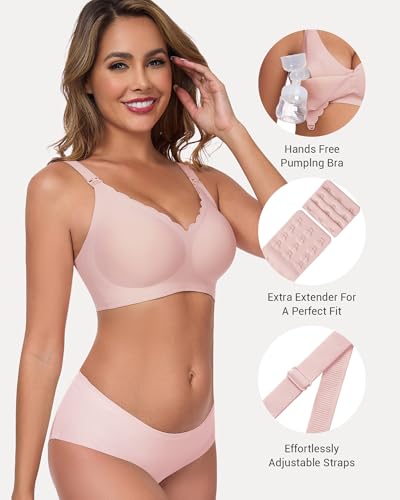 Vinfact Pumping Bra Hands Free-No Underwire Full Coverage Seamless Every Day Bra Holding & Breast Pump Bra - color: Pink, size: Large