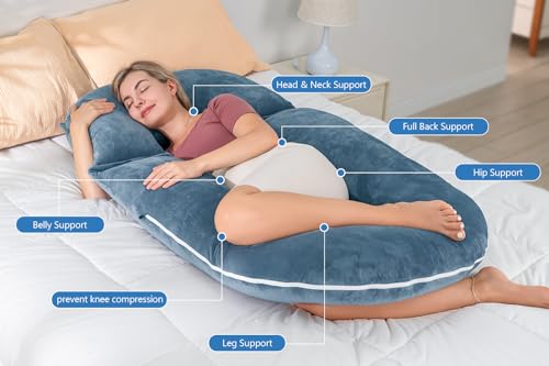INSEN Pregnancy Pillows, Multi-use Maternity Pillows for Sleeping and Nursing, Sit up Pillow for Adults (Blue) - color: Blue