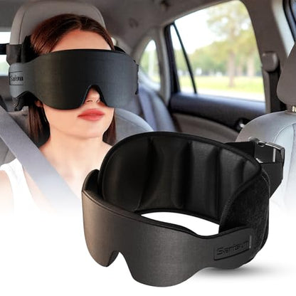 SARISUN Travel Pillow for Car Trip Head Strap for Headrest with 3D Eye Mask - color: Black-for Car Seat