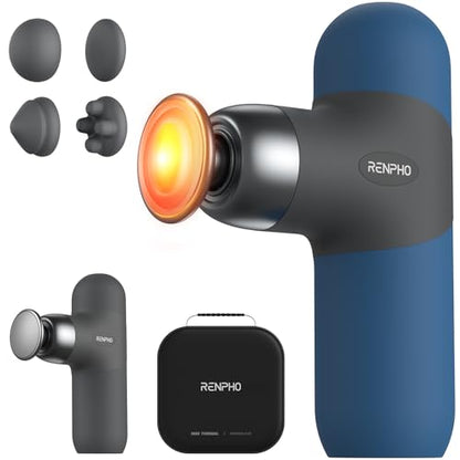 RENPHO Mini Thermal Massage Gun with Heat, Color Silicone Casing, 4 Speeds - color: Navy