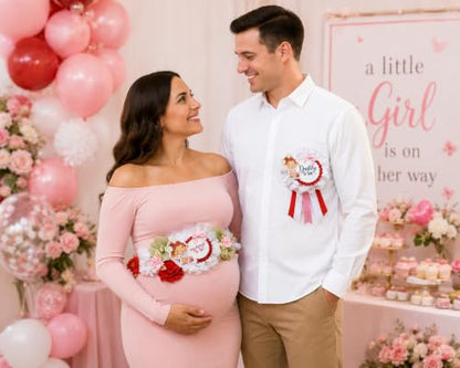 Strawberry Shortcake Baby Shower Sash & Pin Set – Mom-to-Be Party Accessories, Cute Dessert Theme