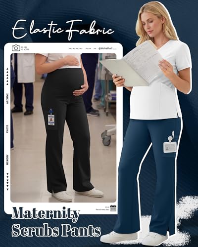 2 Pack Women's Maternity Wide Leg Cargo Scrub Pants - color: Emerald Green, Black, size: X-Large