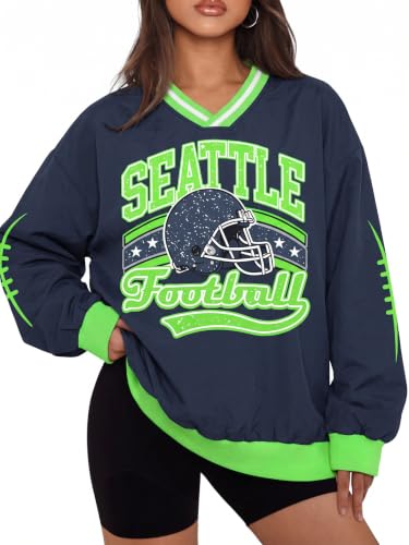 Oversized Football Sweatshirts Women Game Day Outfits Sunday Funday Jersey - color: S-deep Blue, size: Medium
